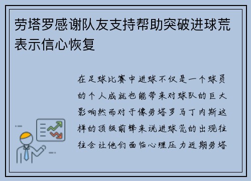 劳塔罗感谢队友支持帮助突破进球荒表示信心恢复